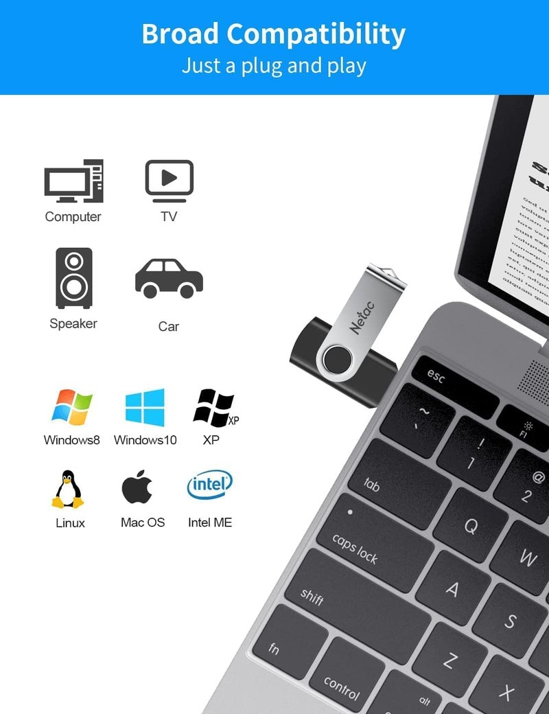 Netac 64GB USB Stick USB 3.0 Flash Drive, Up to 90MB/s, Thumb Drive for Data Storage, Pen Drive with Swivel Design, Memory Stick for External Storage Data/Computer/PC/Laptop/Sound - Image 5